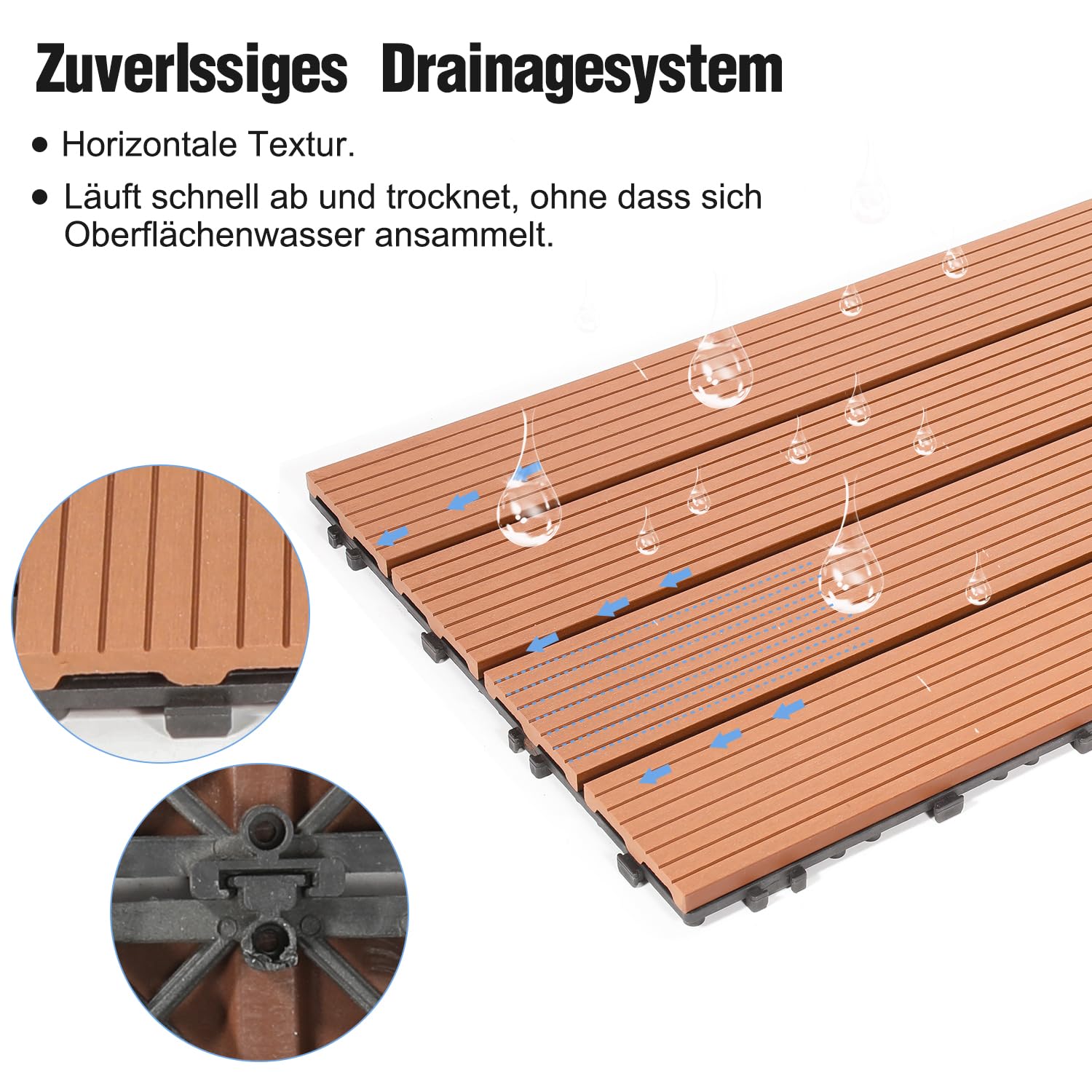 Eulenke WPC - Baldosas de terraza (12 unidades, 30 x 60 cm, para suelo de balcón, azulejos de clic, azulejos de balcón en imitación de madera, revestimiento de suelo resistente a la intemperie para