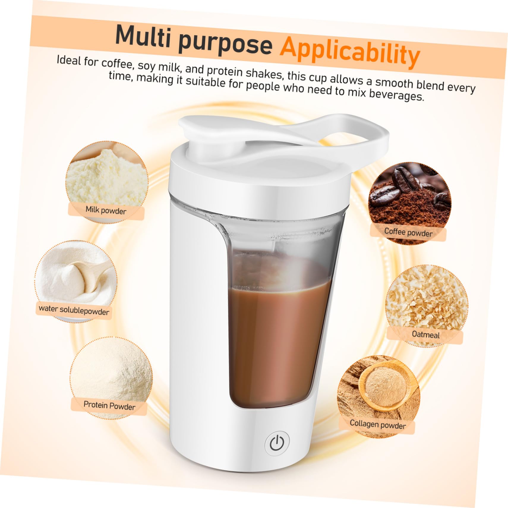 Hohopeti Bottiglia Shaker Elettrica Ricaricabile in PP e Abs Tazza Miscelatrice Automatica per Proteine e Caffè Portatile e Facile da Pulire Agitatore Efficiente per Bevande Cremose