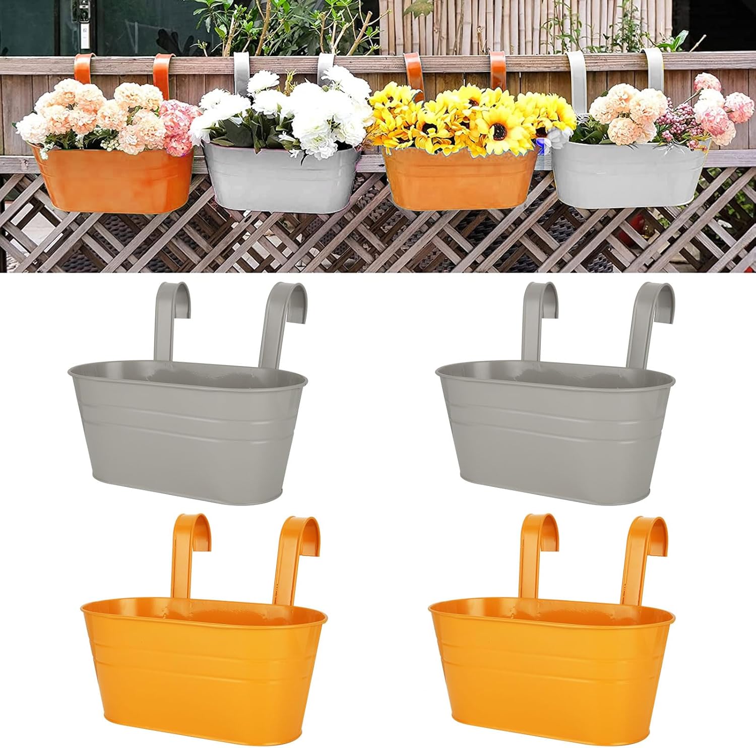 Oungy 4 PCS Large Hanging Flower Pots, Metal Iron Fence