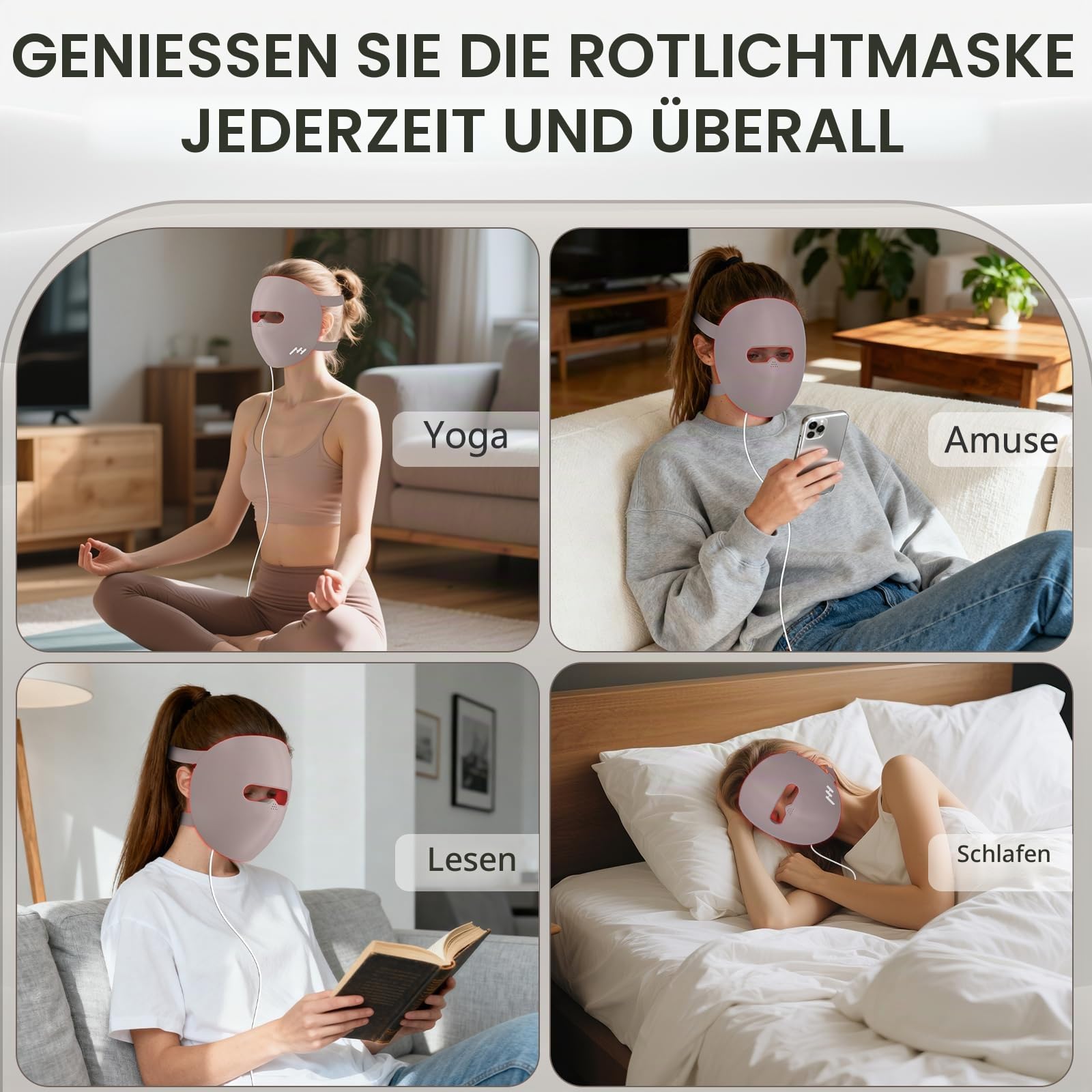 Rotlichtlampe Gesicht, 850 & 660 LED Maske Gesicht mit 10/15/20 Minuten Timer & 5 Helligkeitsstellung, Silizium Rotlicht Maske Gesichts für den Hausgebrauch