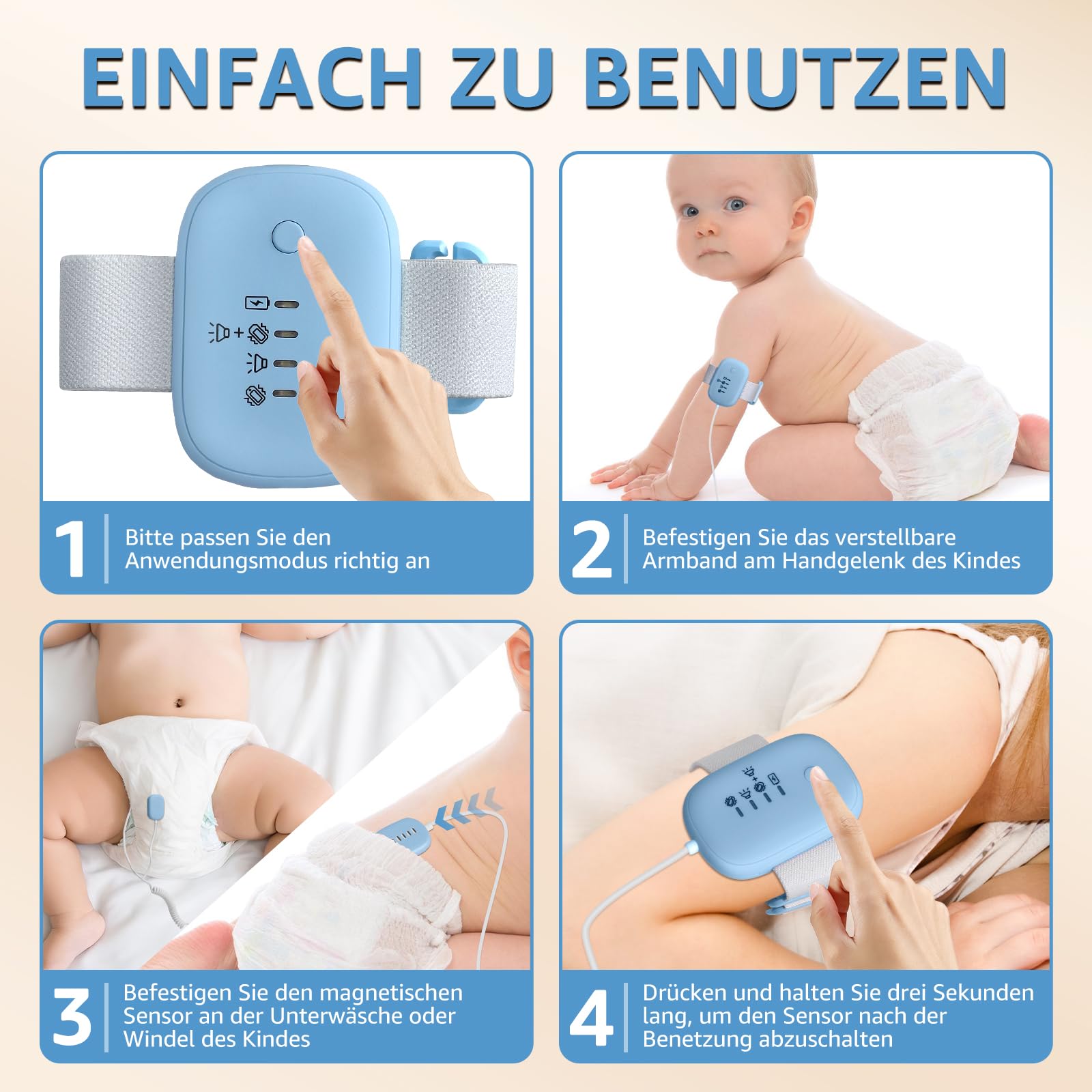 Bettnässer Alarm für Kinder und Erwachsener,klingelhose Kinder mit 3  Arbeitsmodi, USB Wiederaufladbar Töpfchenalarm kabelloser Urinalarm Pee und  Vibration : Amazon.de: Baby