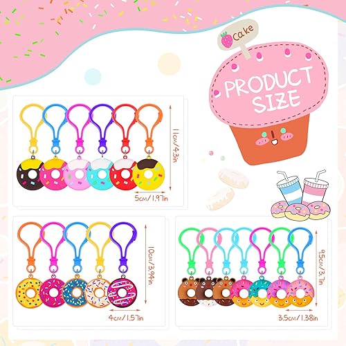 Miniatura 2 de 36 llaveros con forma de dona, regalos de fiesta para niños, para mochilas, colgante, tema dulce para niños, adorno de juguete, recuerdos, regalo,