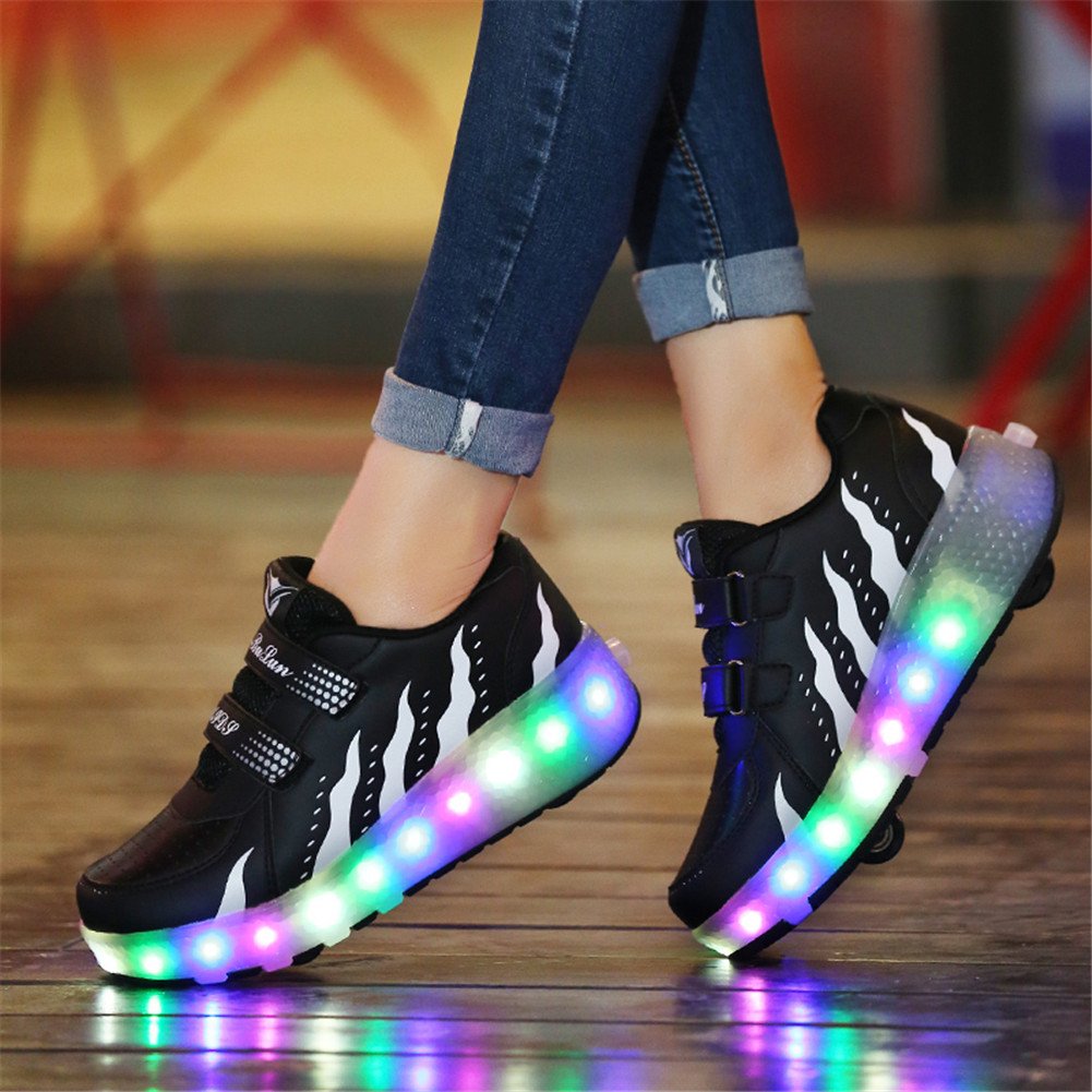 USB Aufladen 7 Farbwechsel LED Blinkend Schuhe Mit Doppelt Rollen Automatisch Räder Rochen Skateboardschuhe Outdoor Fitnessschuhe Gymnastik Laufschuhe Sneakers für Jungen Mädchen Geschenk