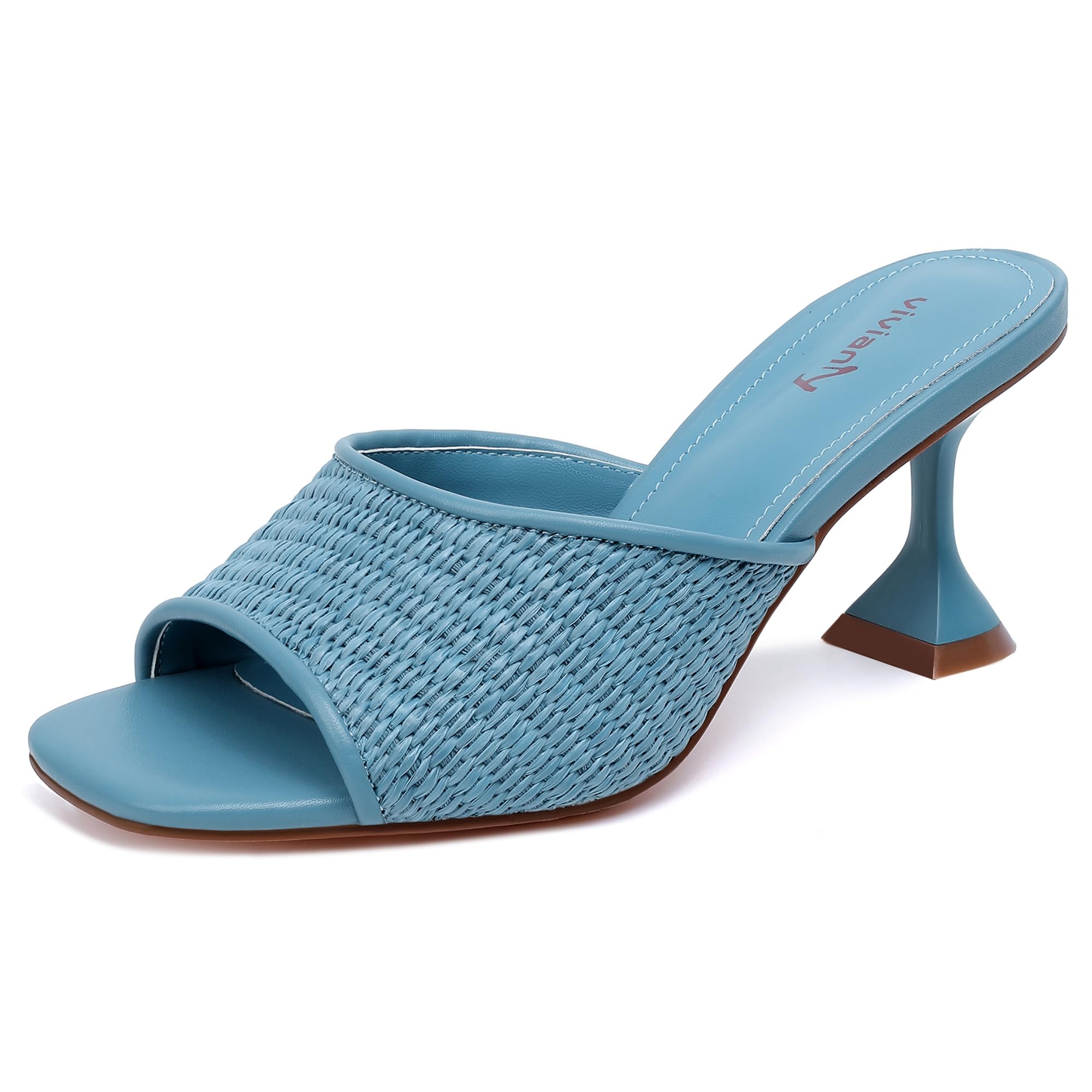 vivianly Womens Clear Heels Sandals Transparent Stiletto Heel Slippers Backless Peep Toe Slip on Heeled Mules