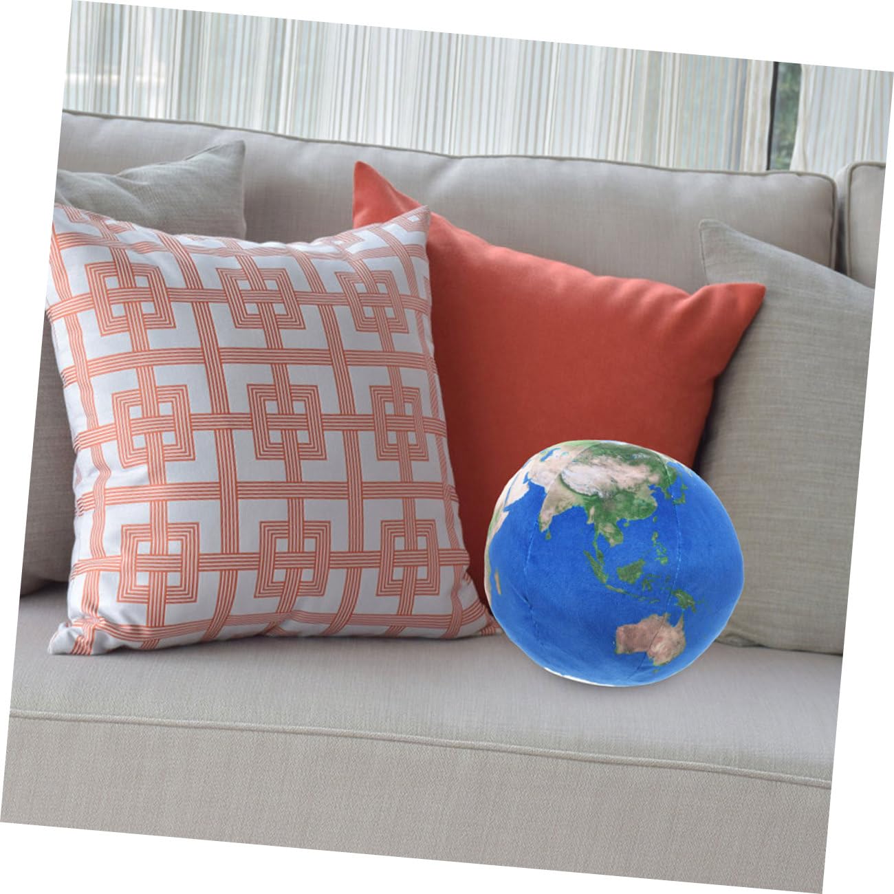 VALICLUD Plüschkissen Erde 27 cm rund weich gemütlich dekorativ Kuschelkissen Sofa-Deko samtig pflegeleicht ideales Spielkissen für Wohnzimmer Schlafzimmer