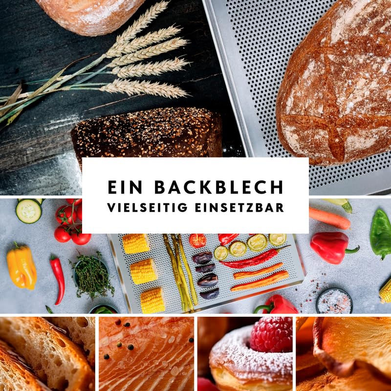 LEHRMANN Lochblech 45,5 x 37,5 cm mit Antihaftbeschichtung Backblech Kuchenblech Baguetteblech Pizzablech Kompartibel/Ersatz für Backofen Bosch Neff Siemens