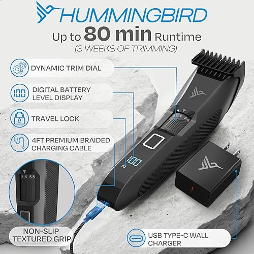 Miniatura 5 de HUMMINGBIRD MK14 BeardMaster - Cortadora de barba prémium para hombres, esfera de precisión, 20 ajustes de longitud ajustable, hoja en T de acero