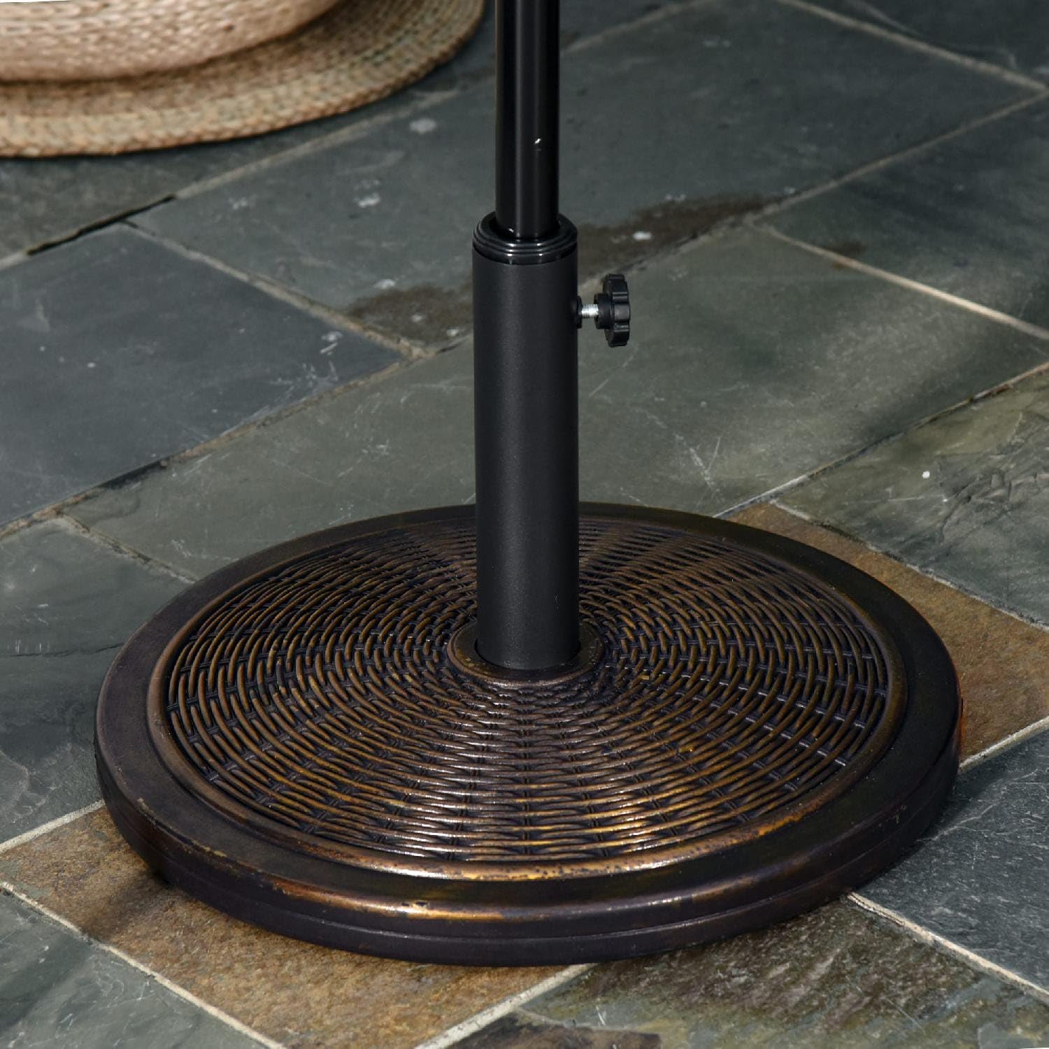 Base per Ombrellone in Cemento e Plastica da 14kg con Effetto Rattan Ø 48x34cm Colore Bronzo