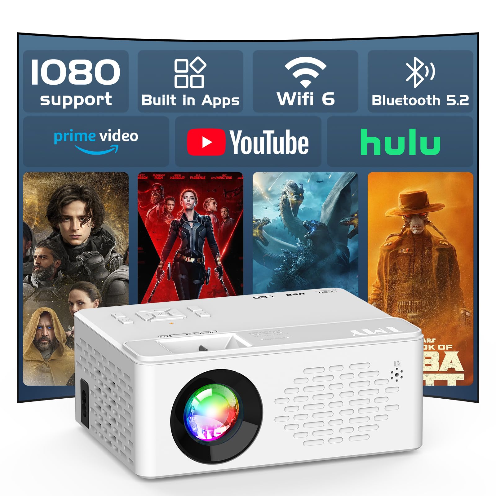 [Built-in Apps]Movie Projector with WiFi and Bluetooth, 1080P Mini Projector, Compatible with Netflix/Prime Video/YouTube, for Phone/PC/TV Stick/PS5/HDMI/USB, indoor & outdoor use-image-44