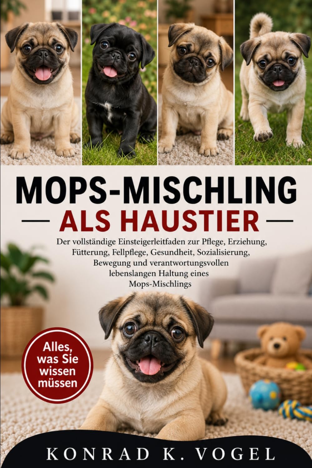 MOPS-MISCHLING ALS HAUSTIER: Der vollständige Einsteigerleitfaden zur Pflege, Erziehung, Fütterung, Fellpflege, Gesundheit, Sozialisierung, Bewegung ... lebenslangen Haltung eines Mops-Mischlings