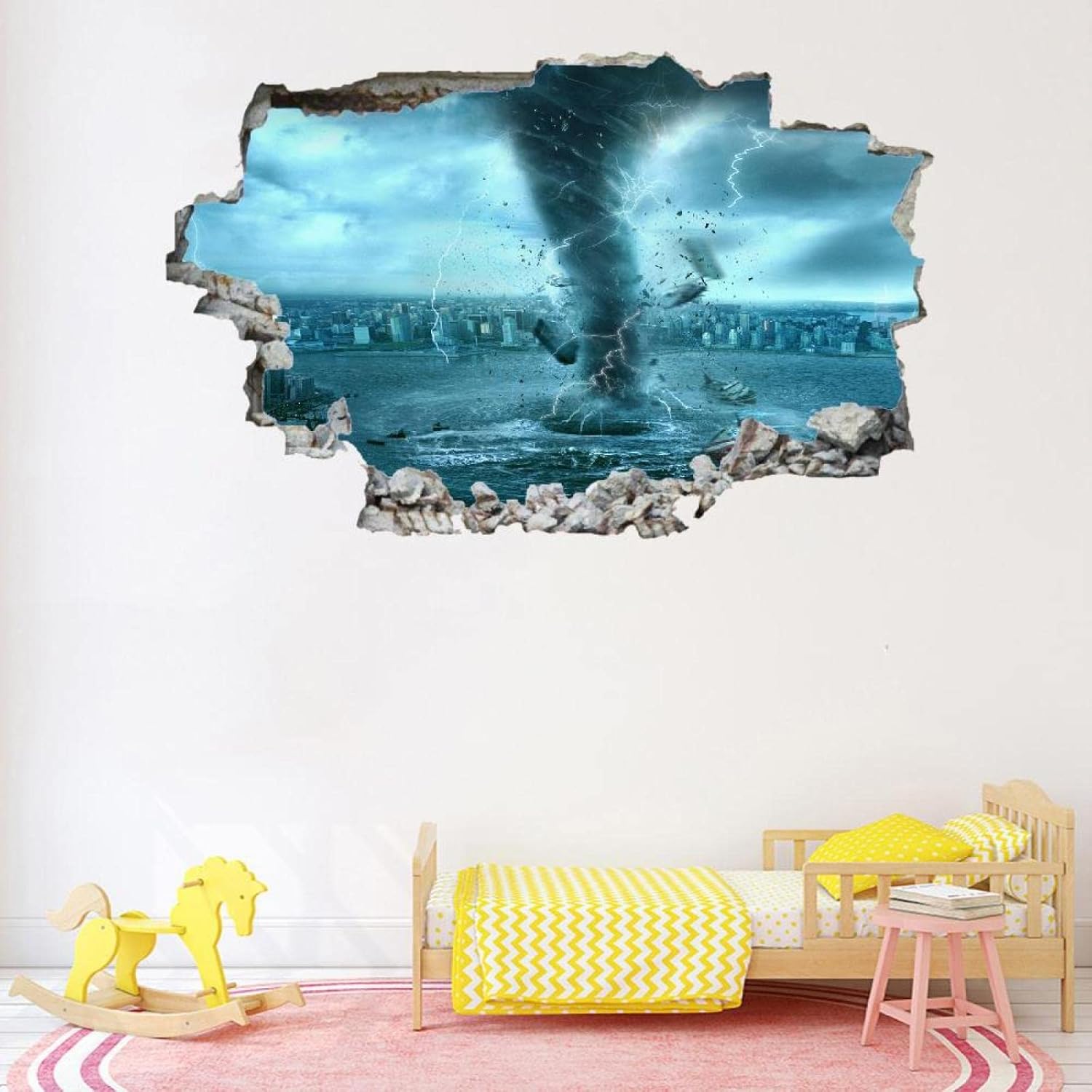 Landscape 3D Wall Decor, Tornado Removable Wall Sticker Room Nature Mural Decals Wall Hole Decal for Girls Kids Bedroom Nursery Classroom Party Decoration Wallpaper Wedding Decor Gift 43" W x 28" H