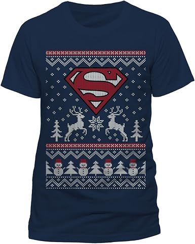 Superman Men's Reindeer and Snowman T 