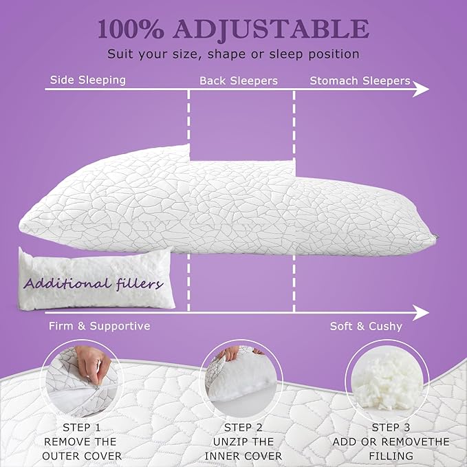 Almohada Memory Foam 20x54 Pulgadas con Funda Removible de Bambú miniatura 5