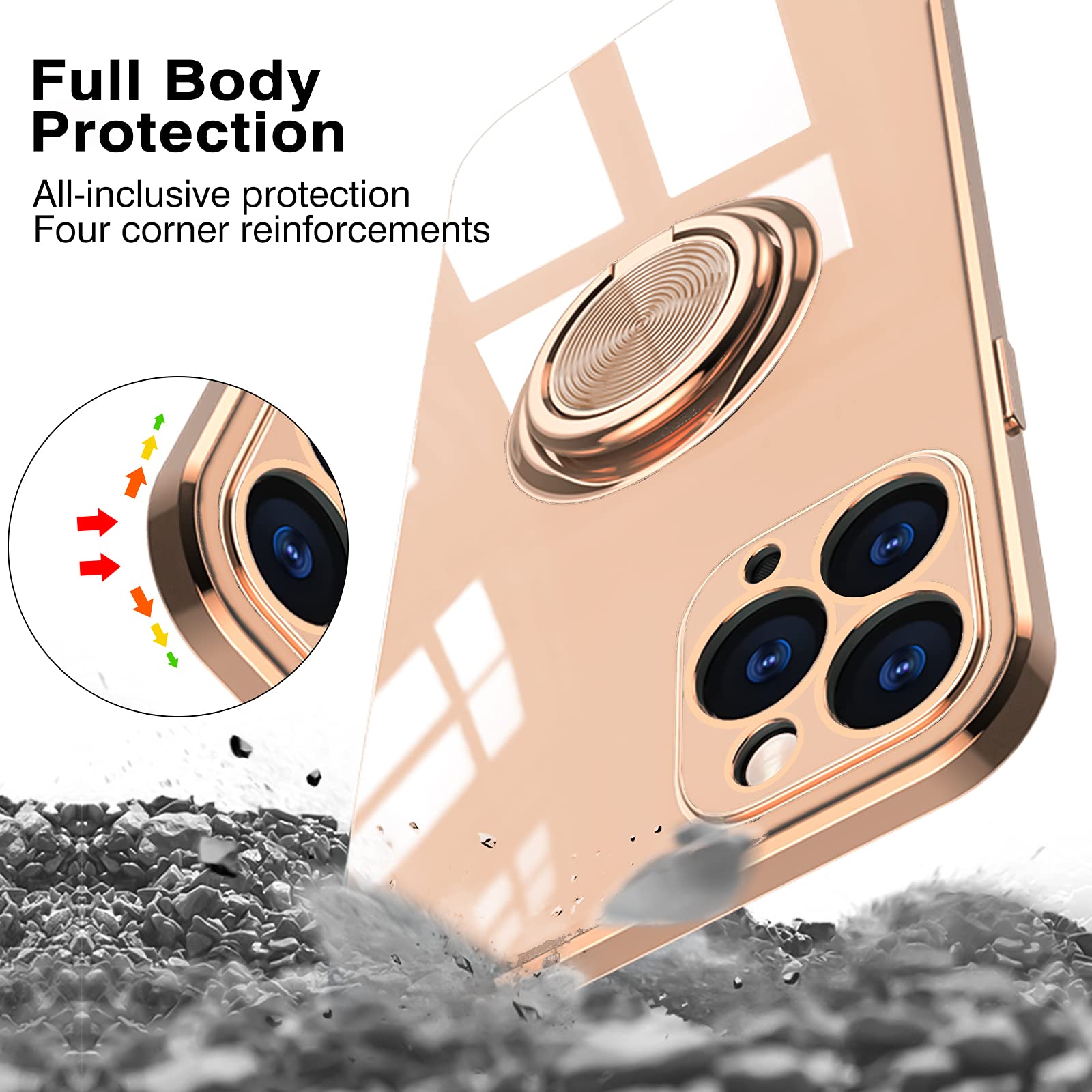 Custodia IPhone 11 Pro Max Con Fiore Girevole E Supporto - Bianco, Cornice Dorata