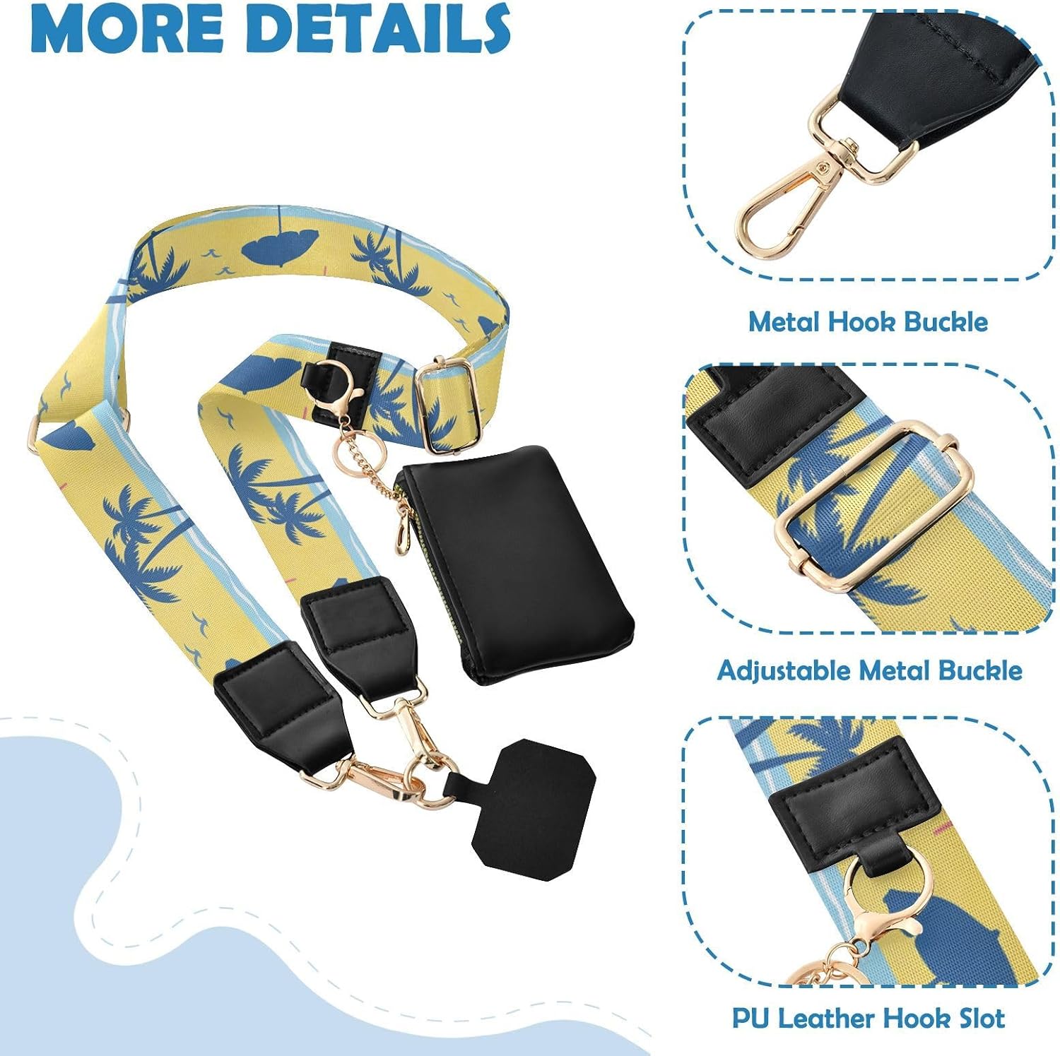 Phone Lanyard Palm Tree Summer Peach Crossbody Phone Strap | Adjustable Neck Strap with Wallet,Travel Essential,for Travel Hiking Dog Walking