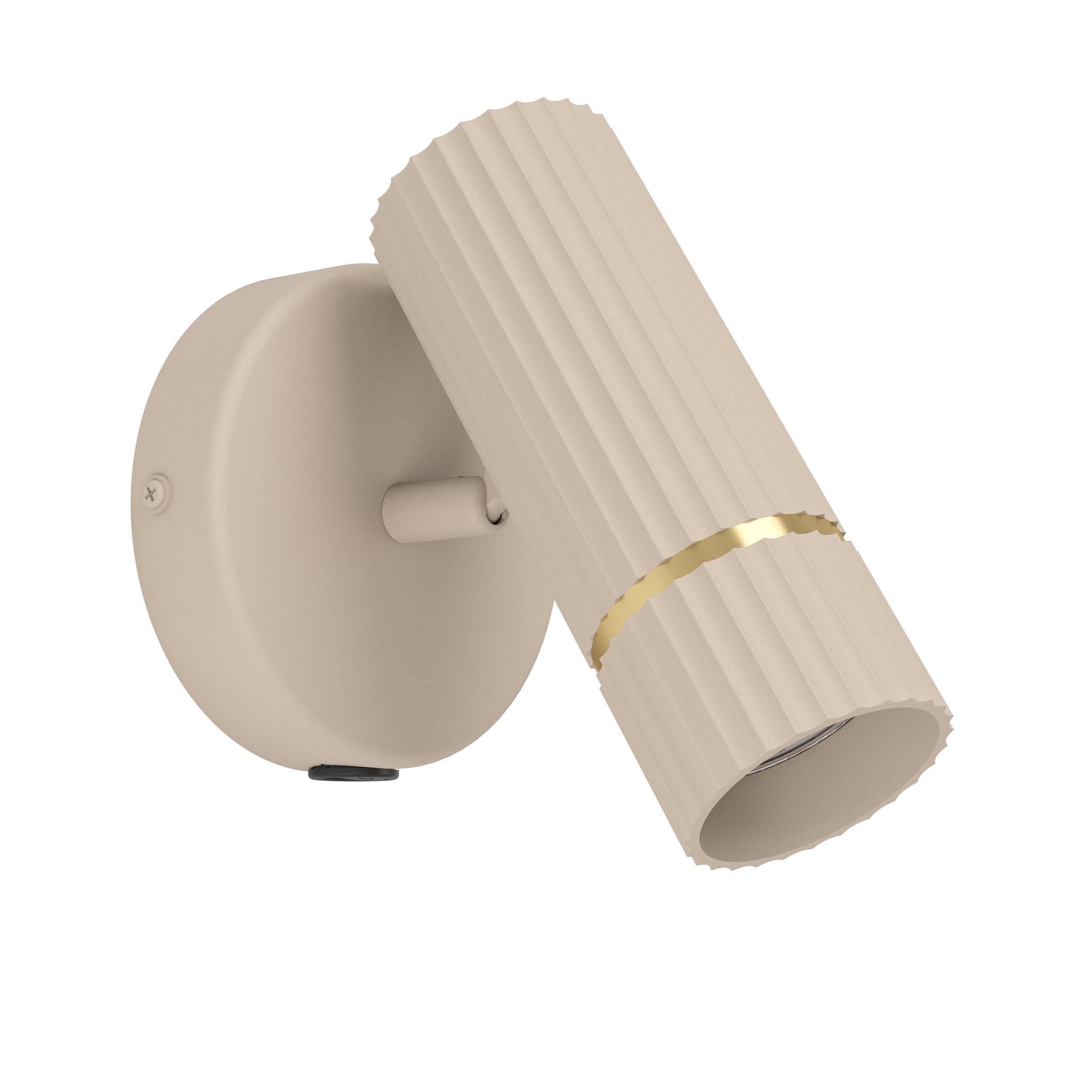 Eglo Caminia Lámpara de pared, lámpara de pared para interiores con foco orientable, foco de pared con interruptor, foco para dormitorio, metal en beis y dorado, bombilla GU10, blanco cálido