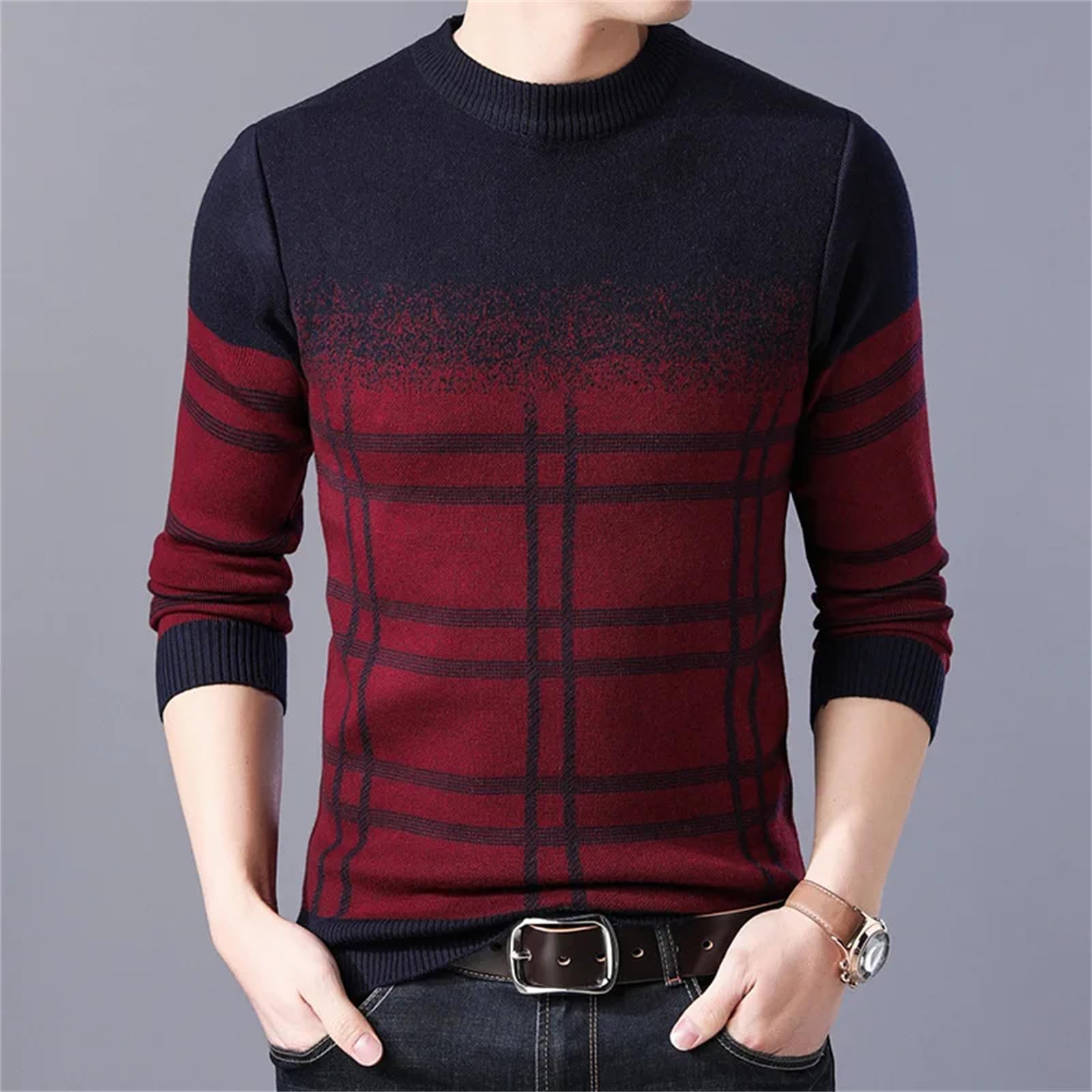 Pullover da uomo autunno e inverno a righe slim fit lavorato a maglia casual O-collo maglione lavorato a maglia per gli uomini