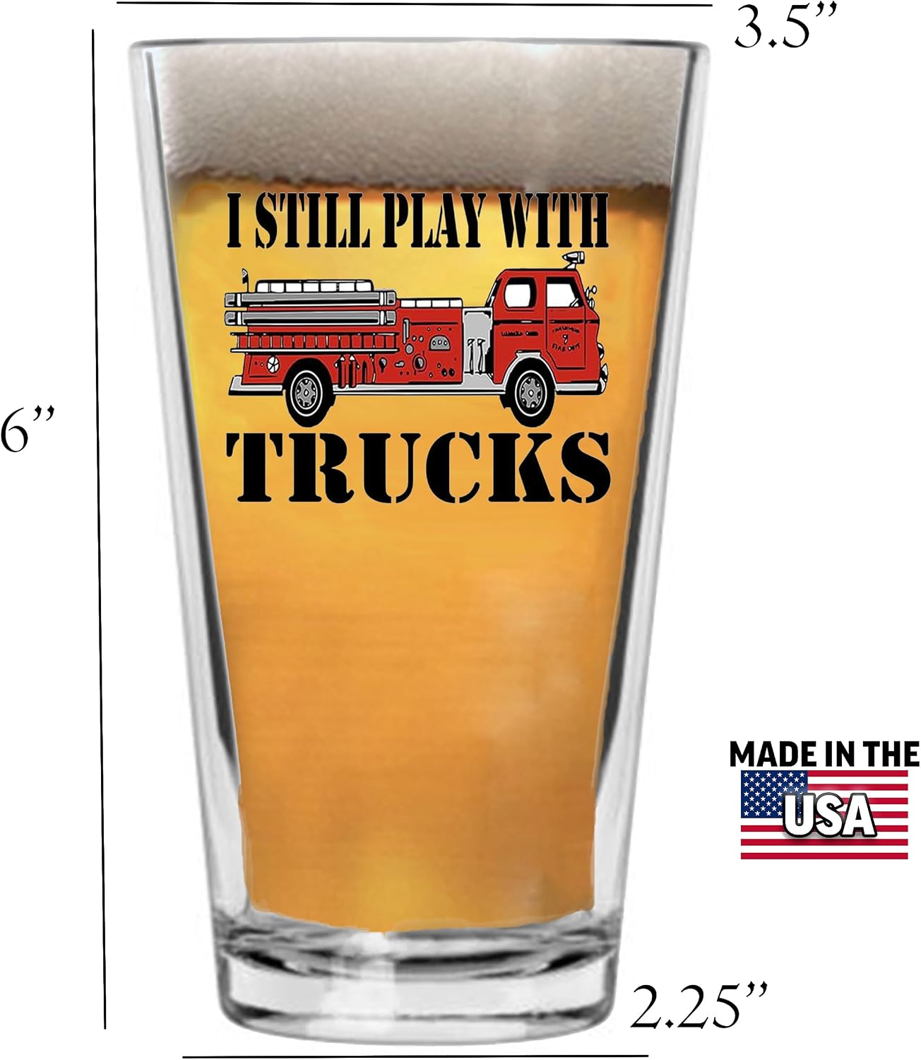 Rogue River Tactical Thin Red Line Beer Glass Drinking Cup Pint 16oz Pub Gift For Firefighter Fire Department Firemen Funny Sarcastic Joke (Fire Trucks)
