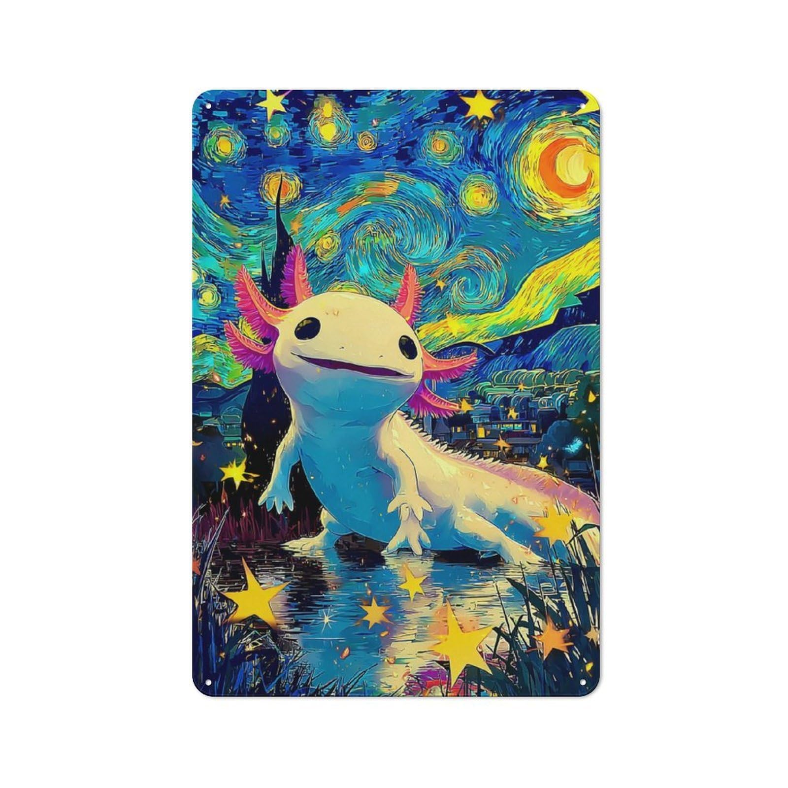 Junmoney Starry Night Axolotl Adventure -1 Metal Wall Sign 30X20cm Featuring For Garage Or Workshop, For Vintage Wall Decor Fans, For Metal Sign Collectors