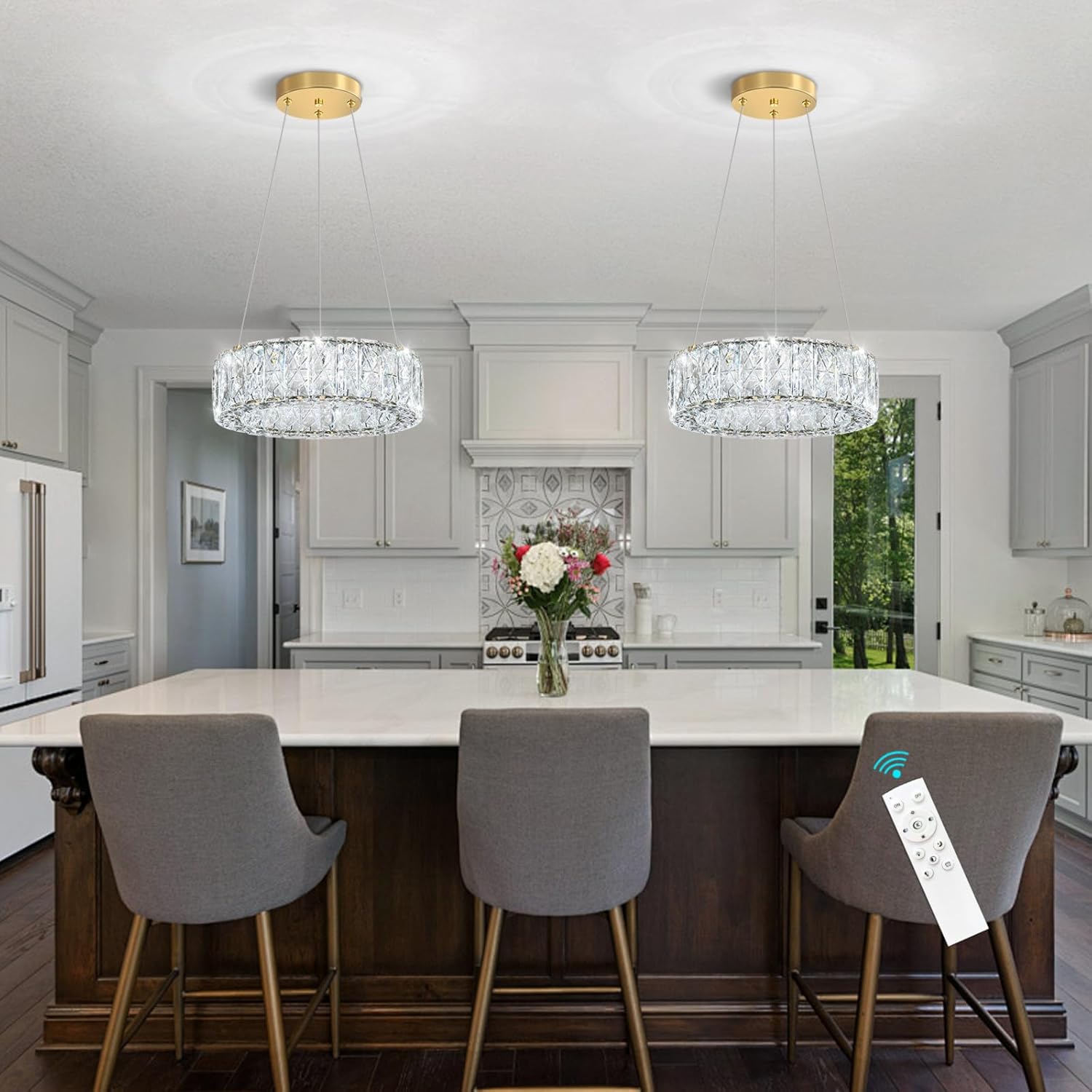 LED Chandelier Crystal Modern Pendant Lights for Kitchen Island Dining Room Dimmable Hanging Light Hallway Bedroom Ceiling Hanging Lighting Gold