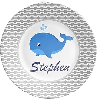 Personalized Plate - Personalized Melamine Children - Whale Blue Gingham Dinnerware - Gift for Boys - Birthday Gift