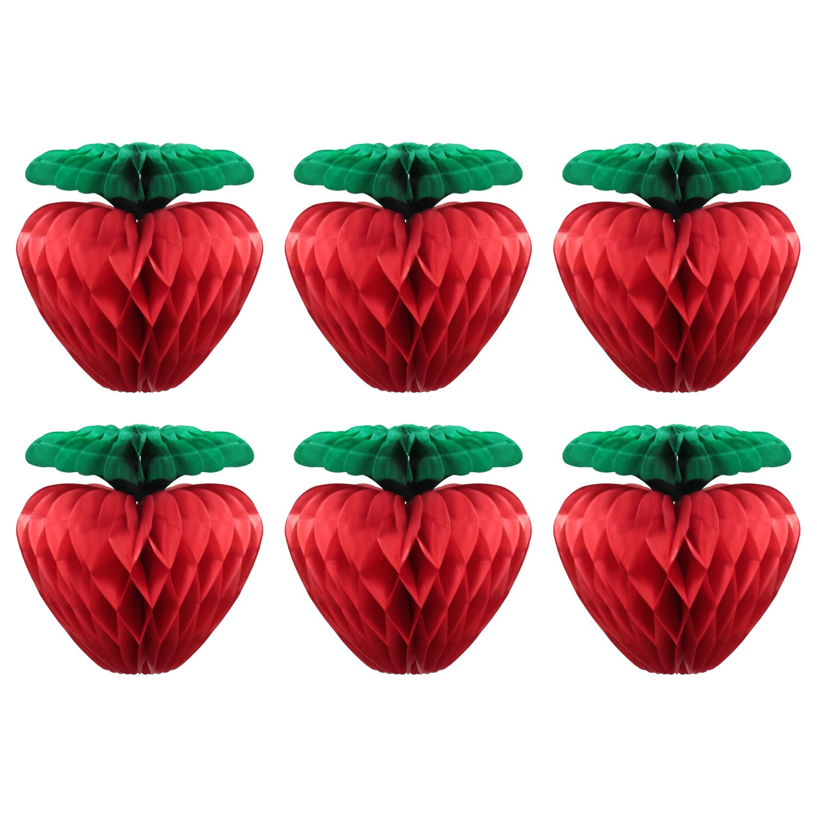 Honbay 6PCS Paper Strawberry Honeycomb Balls Strawberry Birthday Party Decorations Hanging Ornaments for Baby Shower Wedding Indoor Outdoor Photo Props (6 Inch)