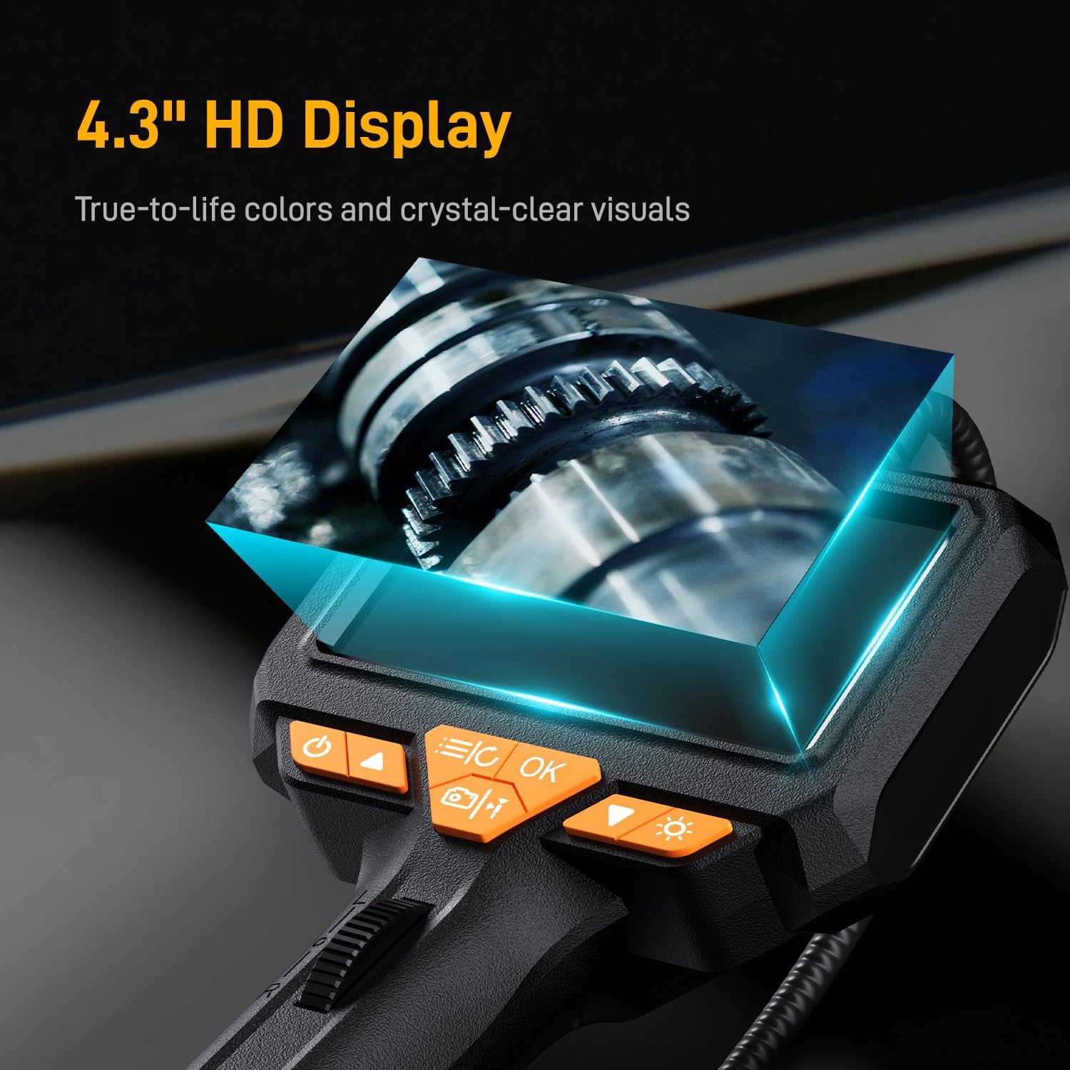 Two-Way 180° Articulating Borescope, 1080P HD 4.3" Screen Automotive Endoscope with 85°C High-Temp Alarm, 2600mAh Battery for 3h Runtime, Includes 32GB Card & Case