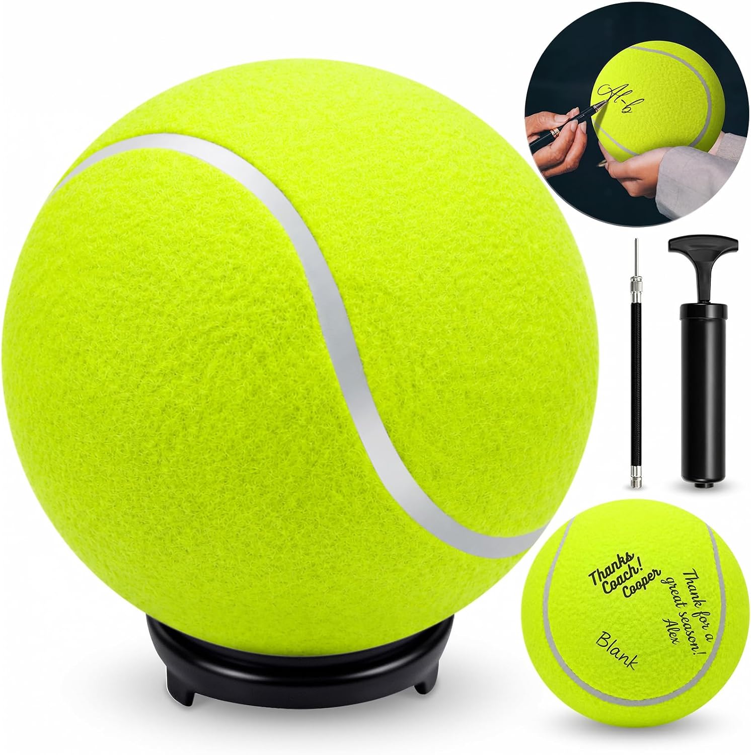 22 Inch Oversized Signature Baseball Tennis Balls with Black Display Stand PVC Giant Autograph Baseball for Best Team Coach Appreciation Thank You Gift End of Season Senior Night Team Keepsake