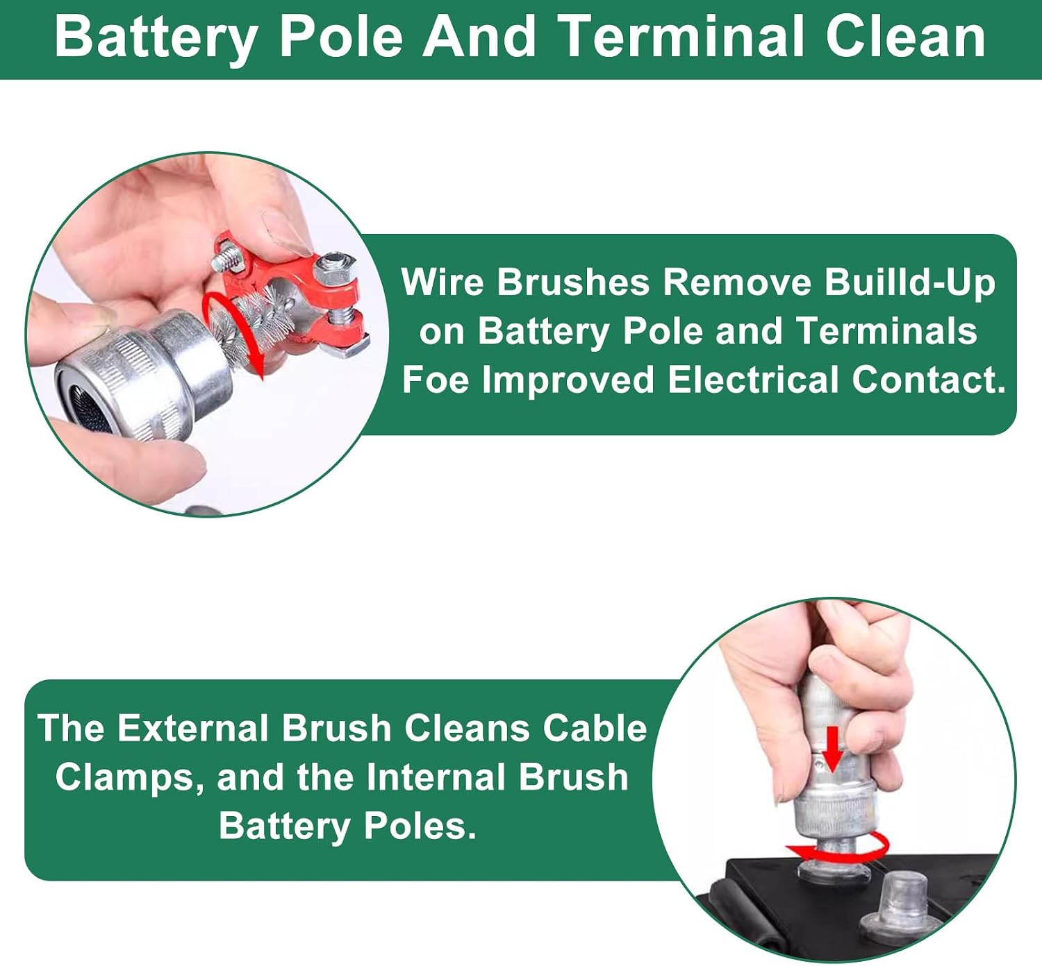 Battery Terminal Cleaner Kit, Battery Terminals Brush & 4 in 1 Copper Tubing Brush Plus 4 pcs Batterys Terminal Anti-Corrosion Fiber Washers (2 Red & 2 Green) image 5