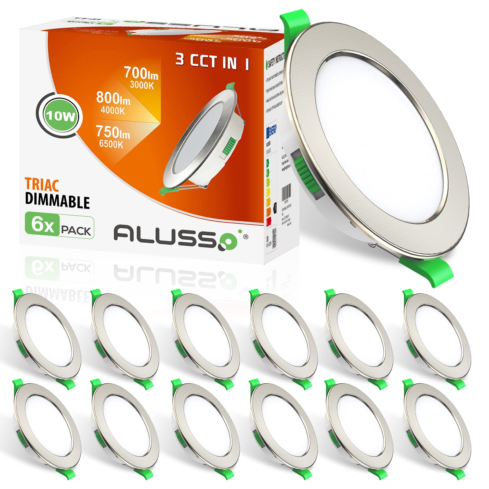ALUSSO LED Recessed Ceiling Spot Lights Dimmable, 10W IP44 Ultra Slim Downlights 230V 800LM, Warm White 3000K Neutral White 4000K Cool White 6500K Adjustable Lights for Living Room Bathroom, 12 Pack