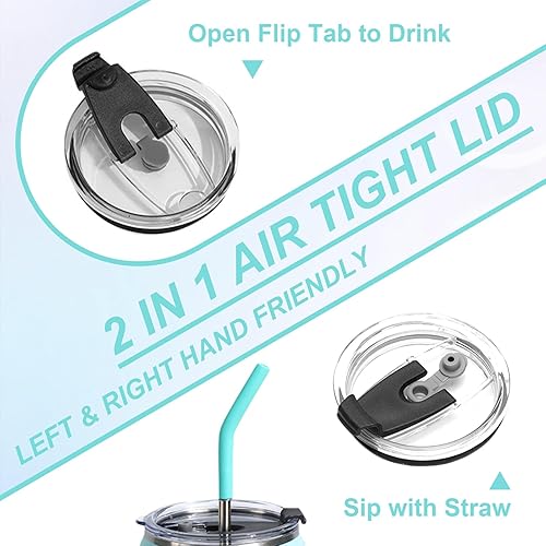 Miniatura 3 de Vaso de 40 onzas con asa y pajilla, tapa 2 en 1 (pajilla  abatible), taza de viaje de acero inoxidable aislada al vacío para bebidas calientes y