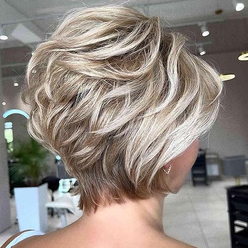 Short Ombre Blonde Highlight Pixie Cut Wig - Fluffy Light