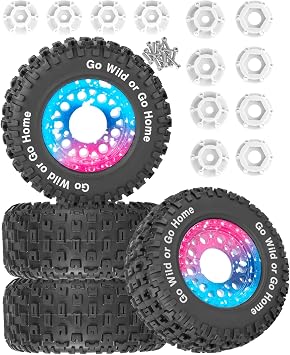 12mm/14mm/17mm Hex RC Wheels and Tires RC Truck Tires for Slash 2WD 44,Arrm a Senton,Axia1,Rc 4wd,Red cat,Short Course Truck Tires Rubber Tyres,Rainbow