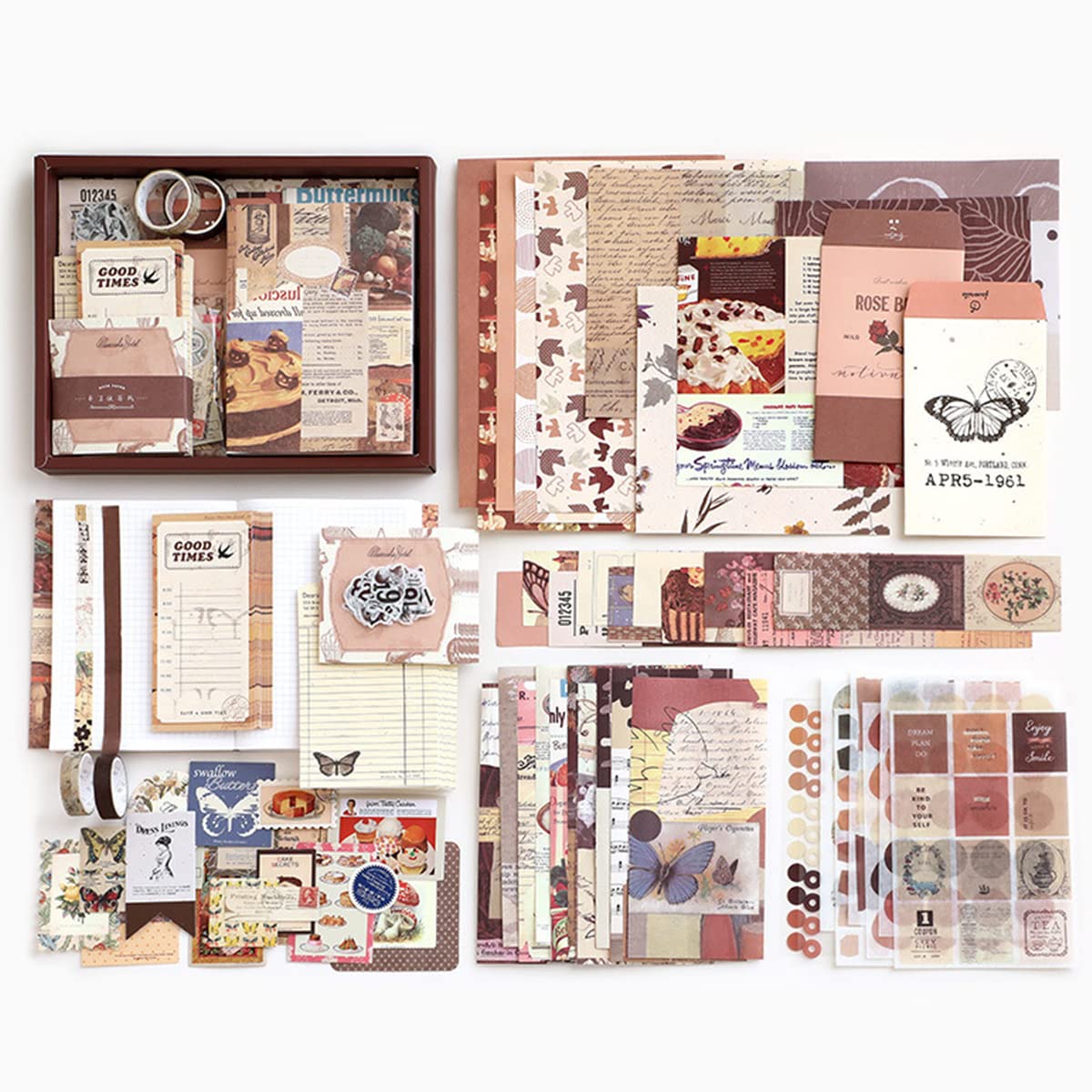 Muross Aesthetic Scrapbook Kit Vintage Junk Journal Kit with Journaling /Scrapbooking Supplies Retro DIY Scrapbook Paper Planner Stickers Stationery for Teen Kid Gift Journal(Coco Brownie)