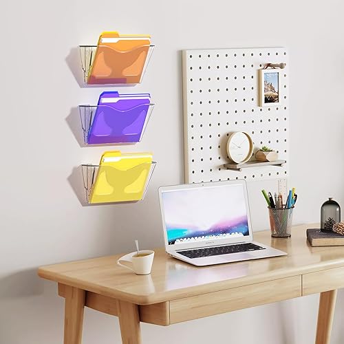 Miniatura 7 de samstar Paquete de 3 soportes para archivos de pared de acrílico transparente, organizador de archivos para colgar en la pared, bolsillo de pared,