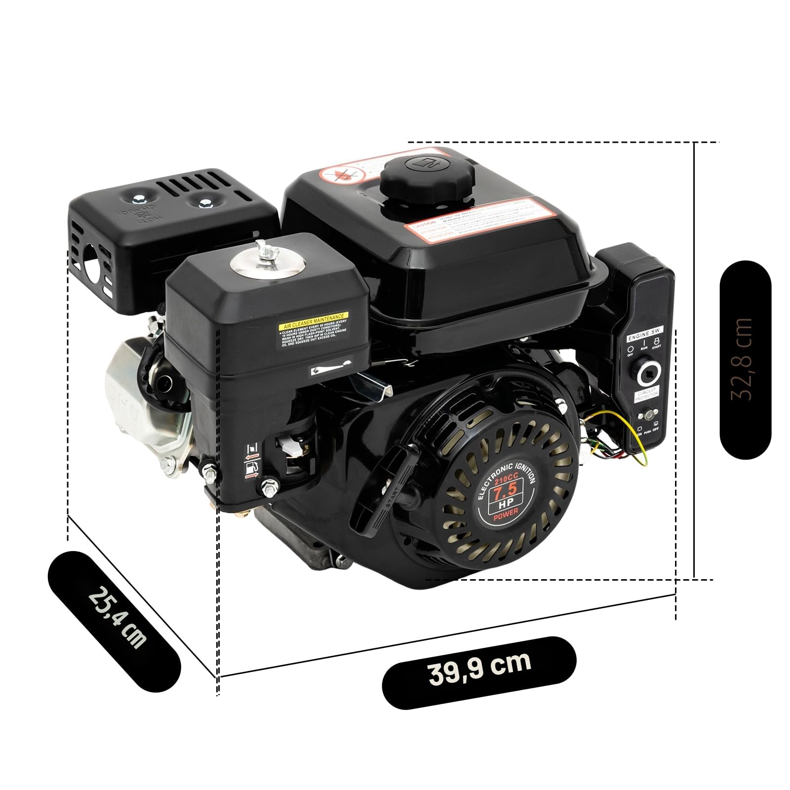 DIFU Moteur à essence 7,5 CV avec démarreur électrique | Moteur 4 temps Go Kart 210cc | Faible consommation de carburant | Moteur de kart à arbre de 20 mm avec fonction d'alarme d'huile pour