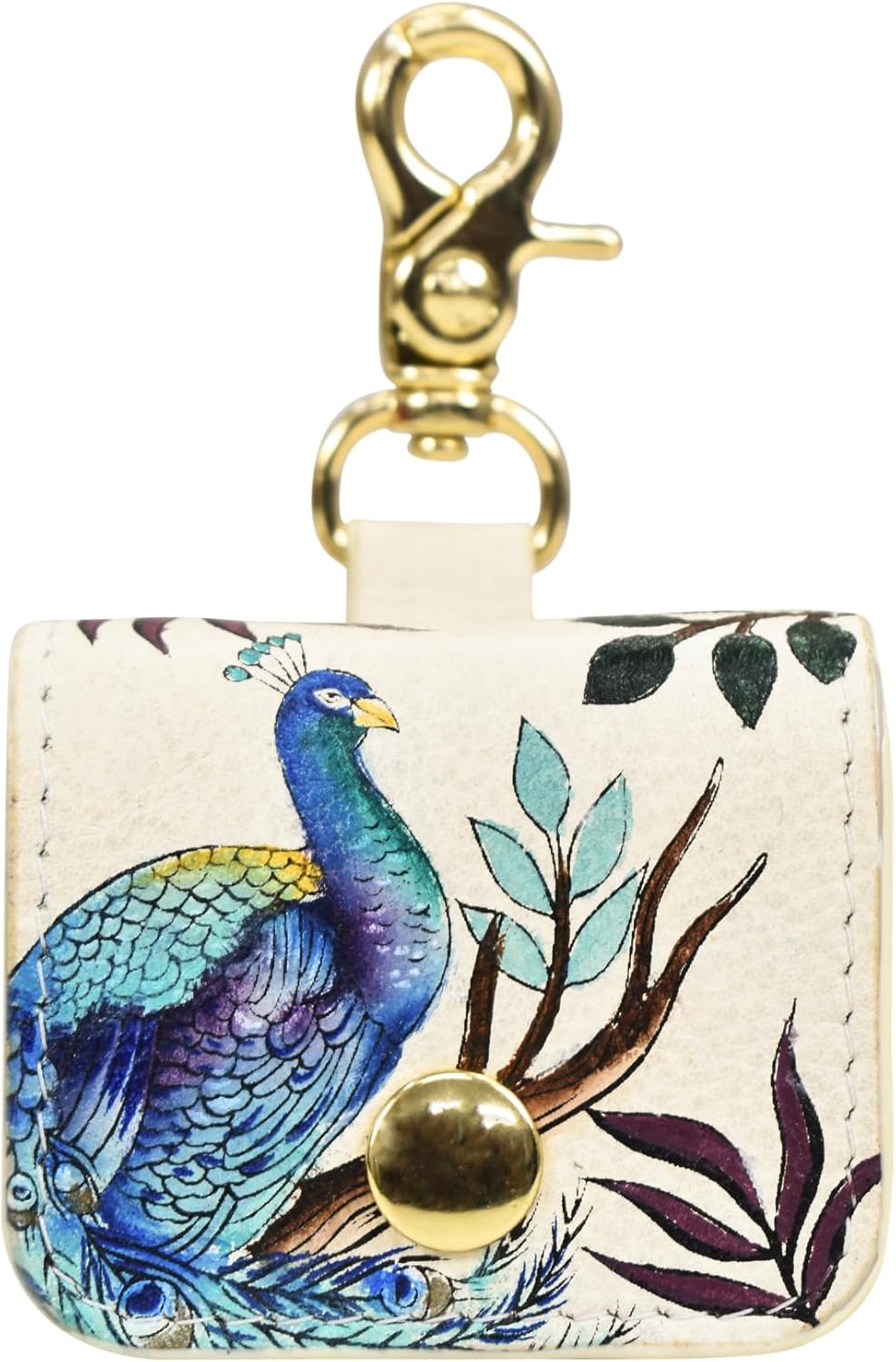 Anuschka Women's Hand-Painted Genuine Leather AirPod Case - Pretty Peacocks