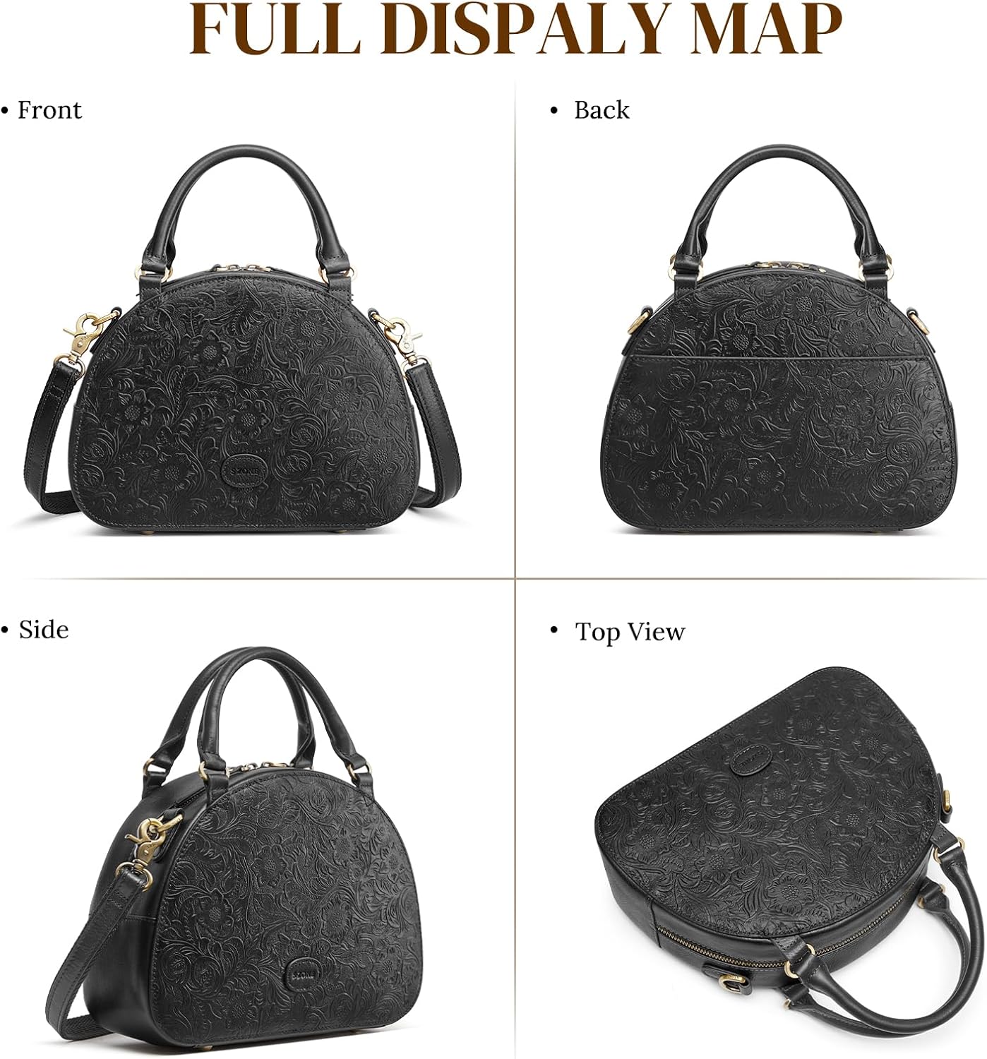 S-ZONE Leather Crossbody Bags for Women Vintage Handbag Top Handle Purse Designer Dome Satchel