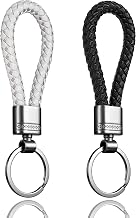 2 Pcs Key Rings, Leather Keyrings for Women and Men | Braided Style Leather Key Fobs, Matte Plated, Bright Two-Colour Make Keys Easy to Spot, 15g Lightweight Comfortable in Pocket
