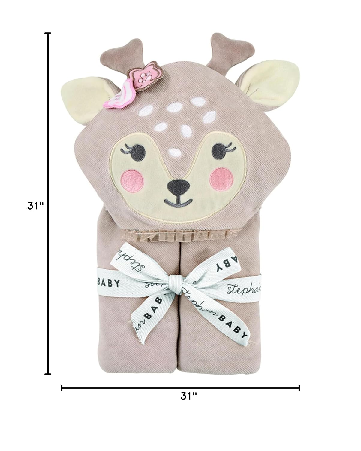 Stephan Baby Hooded Towel - 100% Cotton with Fun Animal Design for Infants and Toddlers, 31" Square, Fawn