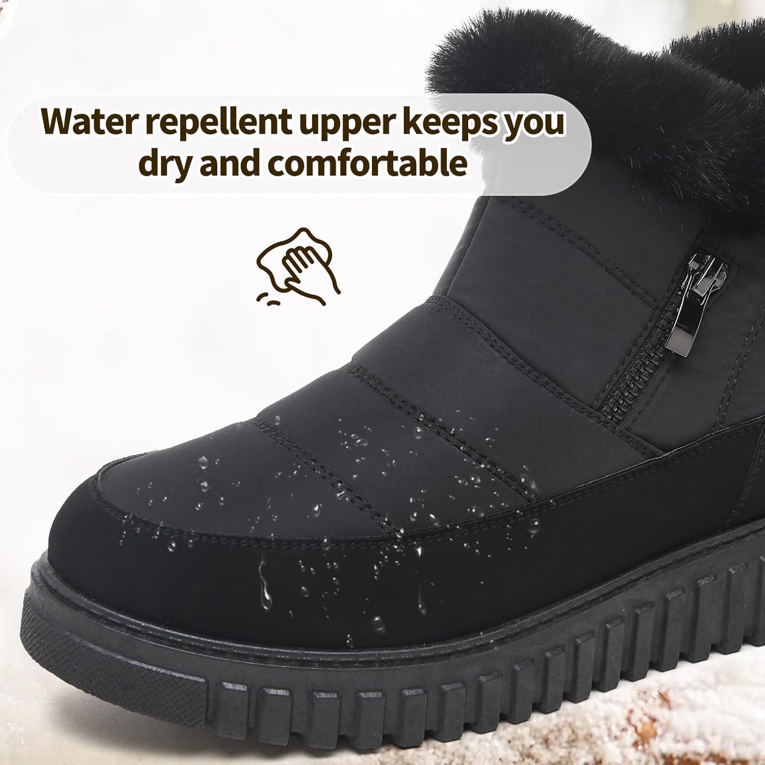 kufeiti Women's Waterproof Fall Winter Snow Boots Platform Fur Lined Ankle Boots for Women with Side Zipper Non Slip Outdoor Work Boots - Image 5
