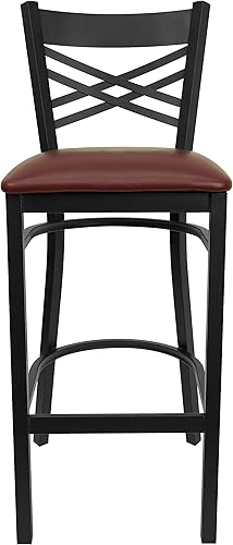 Miniatura 6 de Flash Furniture HERCULES Series Black ''X'' Back Metal Restaurant Barstool Asiento de vinilo borgoña