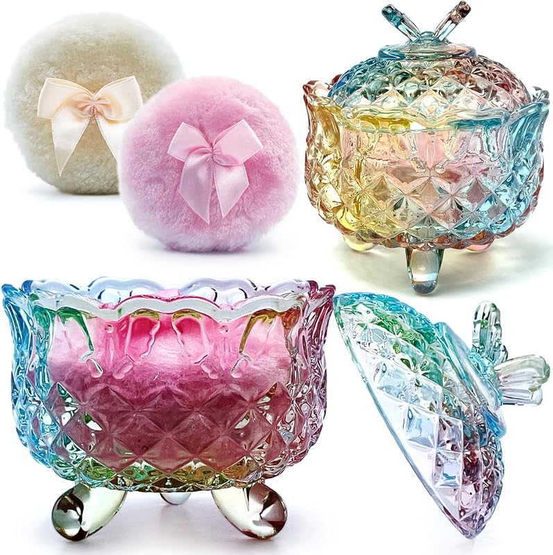 EWEIGEER Pote de vidro para pó com 2 puffs macios, 3,5 polegadas, estampa Butterfly-colorful
