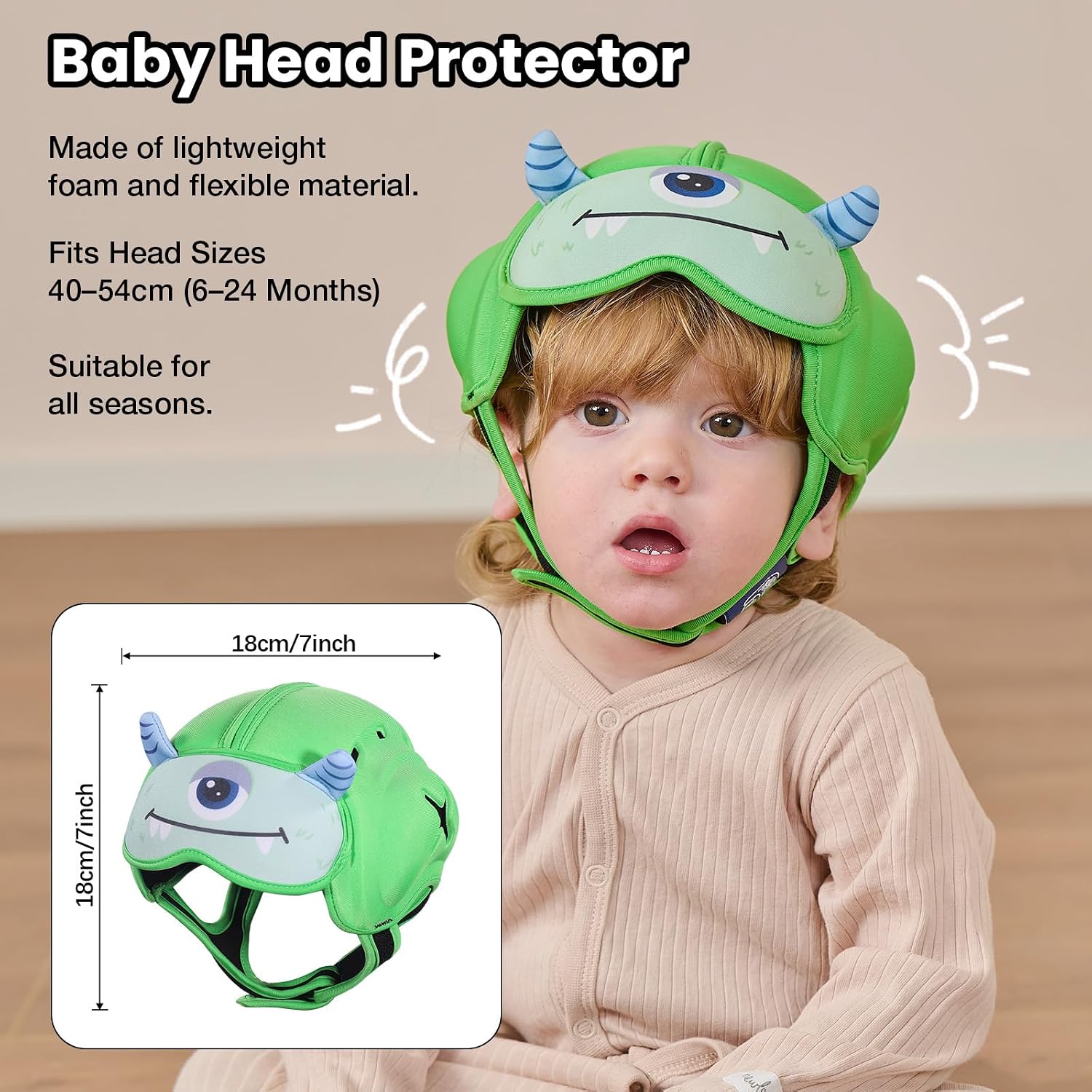 Mambobaby Baby Head Protector Baby Helmet for Crawling Walking,Safety Helmet,Extra-Thick Deep Forehead Padding, Ultra-Light, Breathable, Toddler Helmet 6-24 Months-Monster