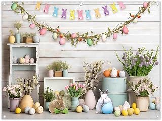 Fabric 8x6ft Easter Backdrop Spring White Wooden Wall Banner