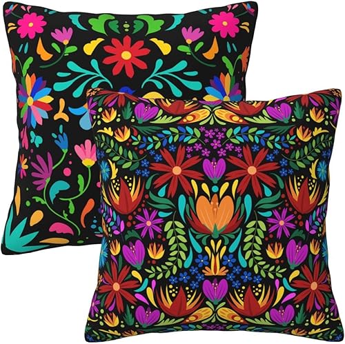Juego de 2 fundas de almohada coloridas con diseño floral de pájaro mexicano, fundas de almohada coloridas decoraciones de Cinco de Mayo de 18 x 18