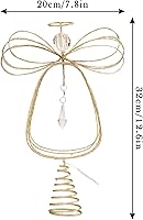 Vista 2 de Valery Madelyn Decoración para árbol de Navidad iluminado con temporizador, adorno de ángel pequeño de metal dorado preiluminado de 12 pulgadas