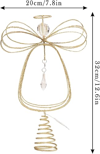 Miniatura 2 de Valery Madelyn Decoración para árbol de Navidad iluminado con temporizador, adorno de ángel pequeño de metal dorado preiluminado de 12 pulgadas