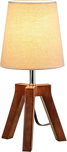 Dreamholder Lámpara de mesa de noche de madera, lámpara de escritorio con trípode con interruptor de encendido y apagado, lámpara de mesita de noche