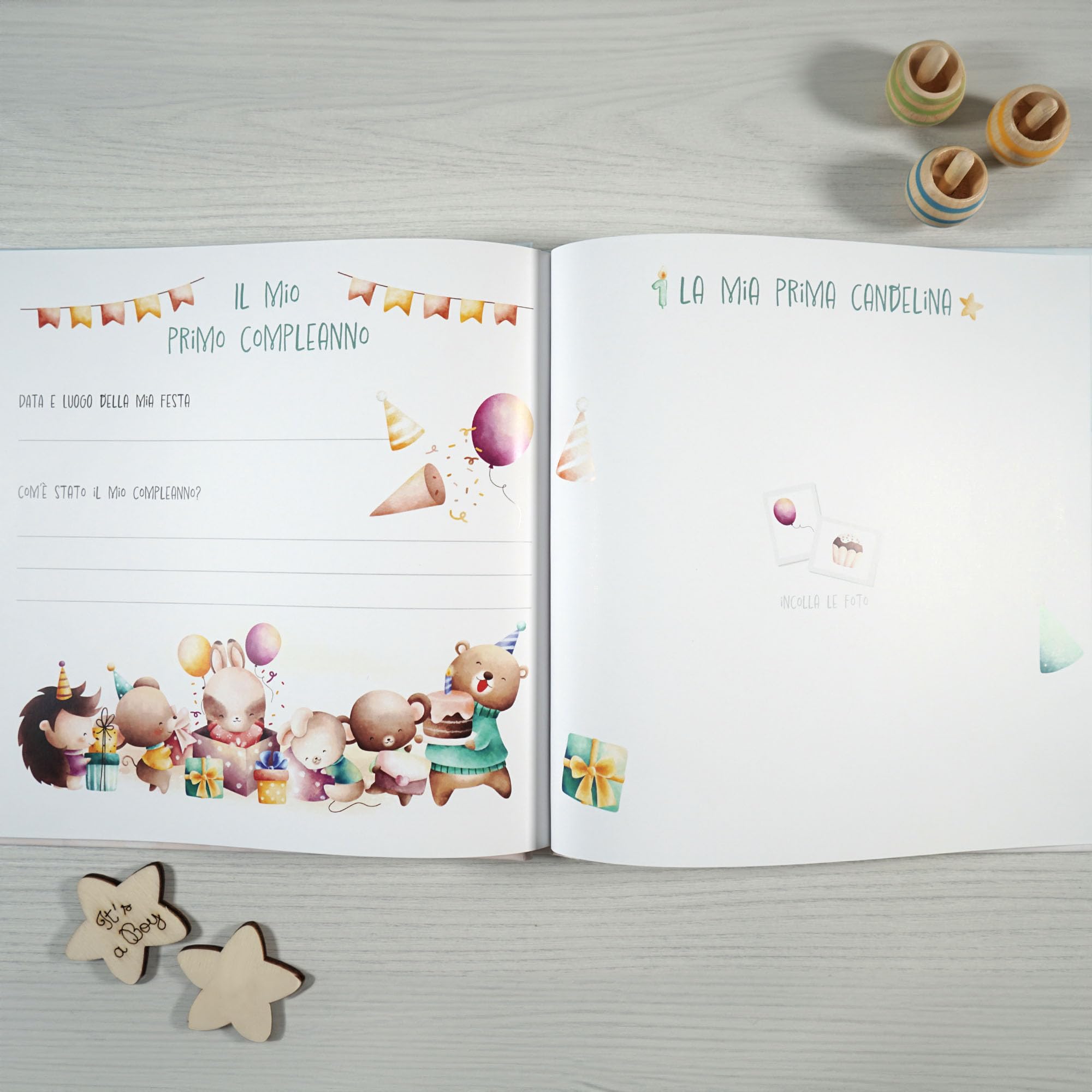 Album primo anno bambino, Libro nascita con copertina personalizzabile, Album dei ricordi, Album primo anno del bambino da compilare, Diario bebè da compilare (Italiano)